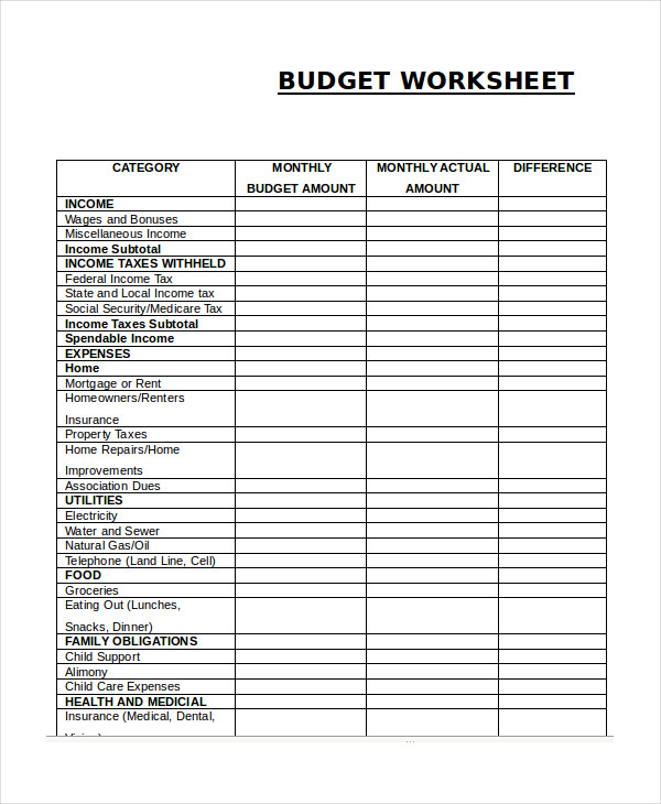 free budget worksheet for excel